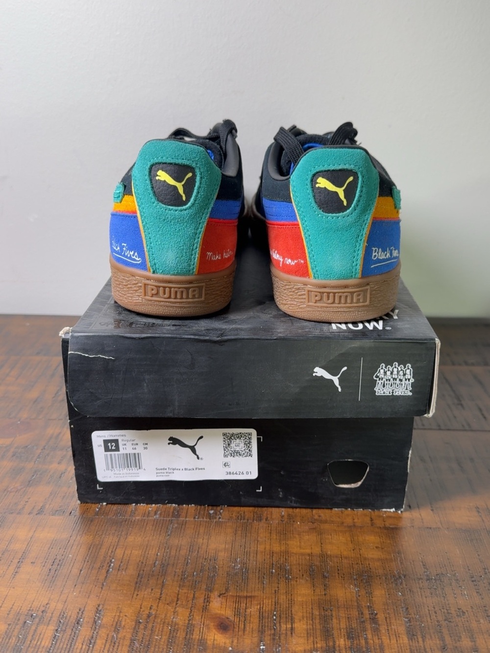Puma Black Suede Sneakers with Teal, Blue & Orange Accents - Picture 3 of 4